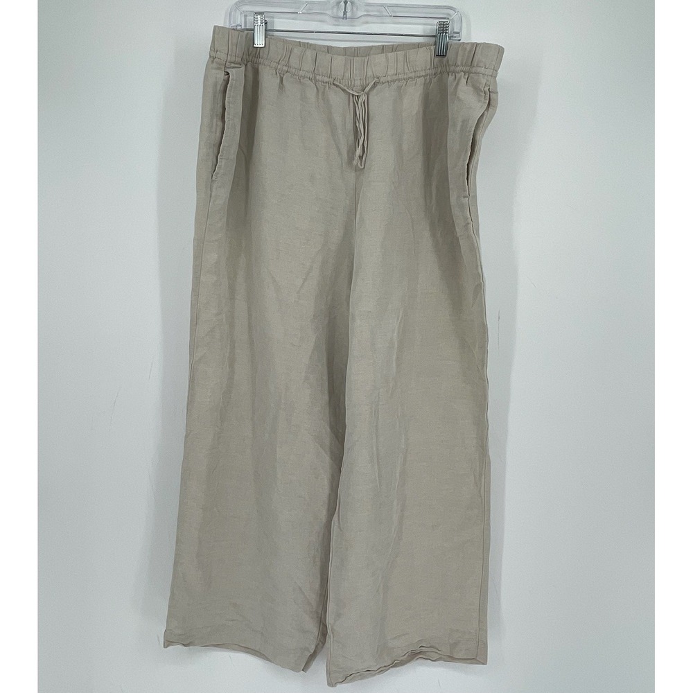 H&M Women's Beige Linen Blend Lagenlook Wide Leg Drawstring Pants Size XXL 2XL
